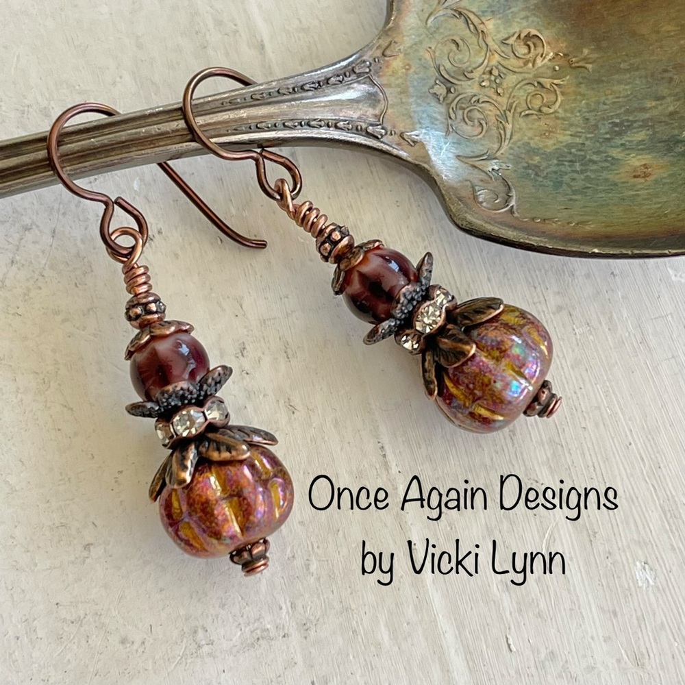 Hand Crafted “Midnight Pumpkin” Dangle Earrings - Picture 8 of 10